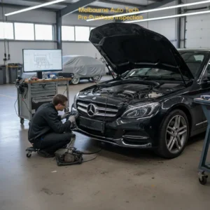Mechanic performing a thorough Mercedes pre-purchase inspection in Melbourne