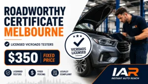 roadworthy certificate in Melbourne, licensed VicRoads tester inspecting vehicle