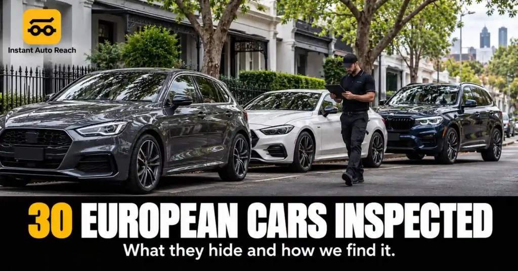 30 Used European Cars Inspected - What We Found 2 Inspector checking the engine bay of a used European hatchback in Melbourne