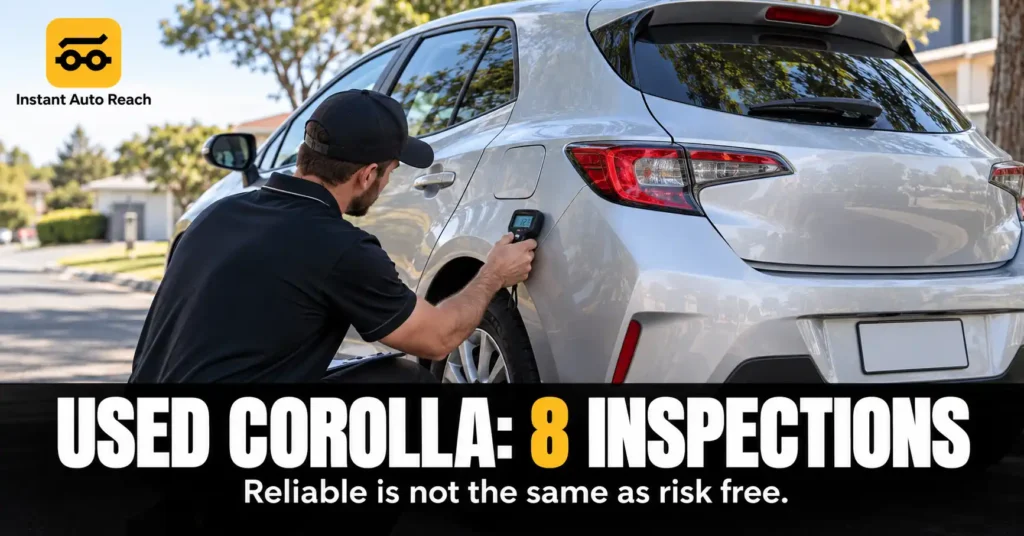 Used Toyota Corolla - What 8 Inspections Found 5 Inspector checking for oil leaks under a used dual-cab ute in Melbourne