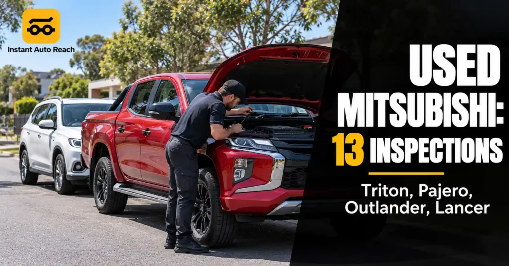 Used Mitsubishi - What 13 Inspections Found 1 Inspector checking the coolant reservoir of a used SUV during a pre-purchase inspection